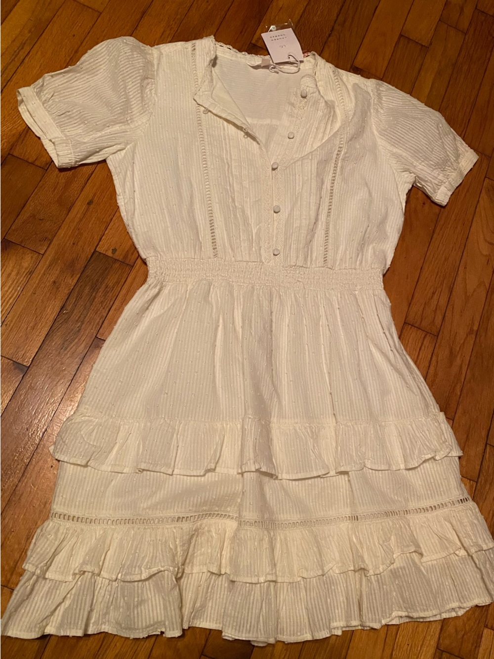 LC Lauren Conrad Cream Eyelet Ruffle Dress